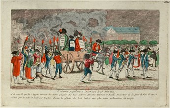 Effigy Burning of  Klinglin, Heymann and Bouille on Juny 25, 1791 in  Strasbourg, 1791. Creator: Anonymous.