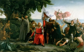 First landing of Christopher Columbus in America, 1862. Creator: Puebla Tolín, Dióscoro Teófilo (1831-1901).