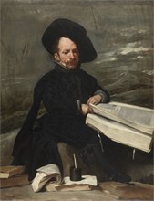 The Jester with books, c. 1640. Creator: Velàzquez, Diego (1599-1660).