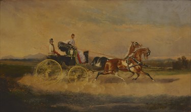 Emperor Franz Joseph I of Austria taking a ride with his phaeton, 1864. Creator: Bensa, Alexander von (1820-1902).