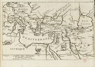 Map of Tavernier's Travels in Europe, Persia, Turkey, 17th century. Creator: Anonymous master.