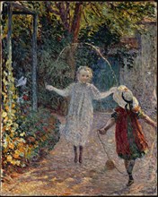 Children jumping rope in garden. Creator: Lebasque, Henri (1865-1937).