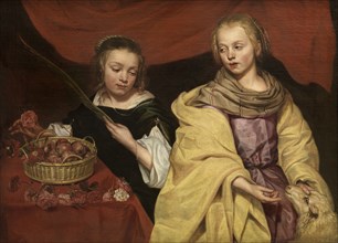 Two Girls as Saint Agnes and Saint Dorothea, c. 1650. Creator: Wautier, Michaelina (c. 1617-1689).