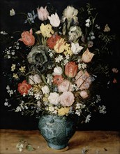 Flowers in blue vase, ca 1608. Creator: Brueghel, Jan, the Elder (1568-1625).