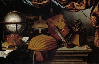 Still Life with Musical Instruments, Globe and Armillary Sphere, 17th century. Creator: Baschenis, Evaristo (1617-1677).