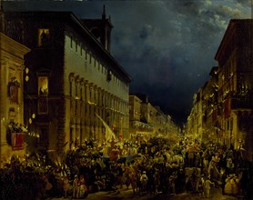 The Moccoli Evening in Rome, 1834. Creator: Caffi, Ippolito (1814-1866).