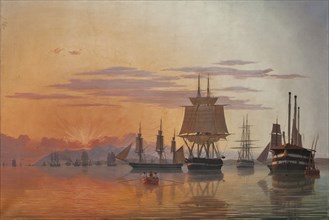 The frigate Thetis and the corvette Flora on the river Tagus, 1844. Creator: Dahl, Carl (1812-1865).