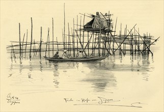 House on stilts and fishermen in Singapore Harbour, 1898.  Creator: Christian Wilhelm Allers.
