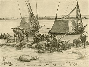 Loading cotton onto grain boats, River Nile, Cairo, Egypt, 1898.  Creator: Christian Wilhelm Allers.