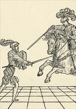 Sword fight between foot-soldier and knight, c1536, (1903). Creator: Unknown.
