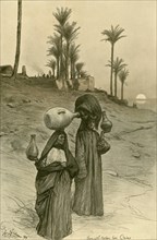 Women carrying water pots on the banks of the Nile, Cairo, Egypt, 1898.  Creator: Christian Wilhelm Allers.