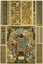 French Renaissance wall painting, polychrome painted sculpture, weaving and book covers, (1898). Creator: Unknown.