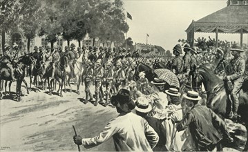 'The Surrender of Kroonstadt: Troops Marching Past Lord Roberts and Staff', 1901. Creator: Samuel Begg.