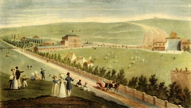 'Cricket at Ireland's Royal Brighton Gardens, c.1830', (1947).  Creator: George Hunt.