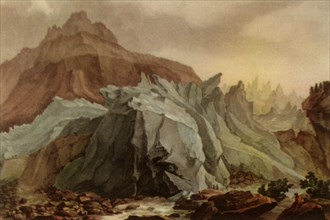 'The Lütschinen Issuing from the Lower Grindelwald Glacier', 1782-1785, (1946). Creator: Charles-Melchior Descourtis.
