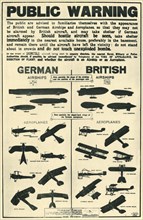 Poster showing types of British and German aircraft, 1915, (1944).  Creator: Unknown.