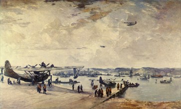 'A Service Station - Seaplanes', Second World War, (1944).  Creator: Charles Cundall.