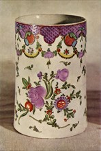 'Lowestoft Mug with Scale Border, Decorated with Flowers', late 18th century, (1944).  Creator: Unknown.