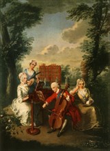 Prince Frederick Louis, Prince of Wales, playing the 'cello at Kew Palace, c1733-1750, (1942).  Creator: Philippe Mercier.