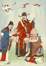 'The Gods of Happiness, Office, and Longevity', 1922. Creator: Unknown.