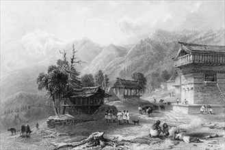 'Village of Khandoo, on the Choor Mountain', 1838. Creator: George Francis White.