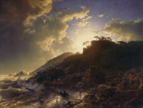 Sunset after a Storm on the Coast of Sicily, 1853. Creator: Andreas Achenbach.