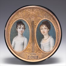 Box with portraits of two sisters, ca. 1800. Creator: Miniature by Continental Painter.