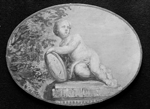 Putto on a pedestal against background of verdure, 18th century. Creator: French Painter , 18th century .