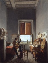 Léon Pallière (1787-1820) in His Room at the Villa Medici, Rome, 1817. Creator: Jean Alaux.
