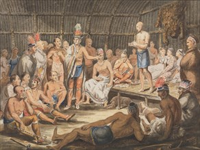 Exhibition of Indian Tribal Ceremonies at the Olympic Theater, Philadelphia, 1811-ca. 1813. Creator: Attributed to John Lewis Krimmel (1786-1821).