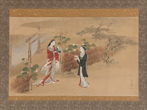 Evening Faces (Yugao) chapter from The Tale of Genji (Genji monogatari), 18th century. Creator: Kawamata Tsunemasa.
