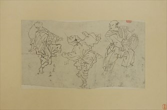 Three Kyogen Dancers, late 19th century. Creator: Kawanabe Kyosai.