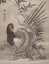 Pheasant Caught by a Snake, ca. 1887. Creator: Kawanabe Kyosai.