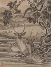 Deer and Monkeys, ca. 1887. Creator: Kawanabe Kyosai.