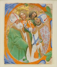 Manuscript Illumination with Four Saints in an Initial O, from a Choir Book, 1440-50. Creator: Master of the Murano Gradual.
