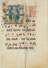 Manuscript Leaf with the Feast of Saint Andrew in an Initial M ..., second half 15th century. Creator: Master of the Riccardiana Lactantius.
