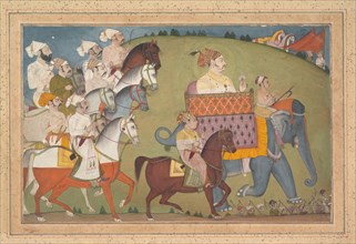 Maharaja Raj Singh in Procession with Members of His Court, ca. 1700. Creator: Attributed to Nihal Chand.