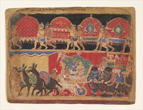 Krishna and the Kshatriya Maidens Proceed to Dvaraka..., ca. 1520-30. Creator: Sa Nana.