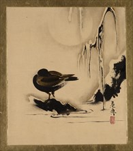 Lacquer Paintings of Various Subjects: Bird and Willow in Snow, 1882. Creator: Shibata Zeshin.