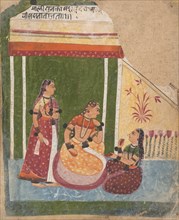 Ladies in a Pavilion... from a Dispersed Ragamala Series (Garland of Musical Modes), ca. 1640-50. Creator: Unknown.