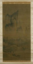 Evening bell from mist-shrouded temple; Autumn moon over Lake Dongting (right), ca. 1450-1500. Creator: Unknown.
