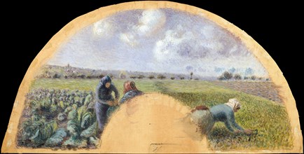 Fan Mount: The Cabbage Gatherers, ca. 1878-79. Creator: Camille Pissarro.