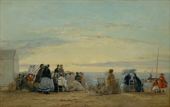 On the Beach, Sunset, 1865. Creator: Eugene Louis Boudin.