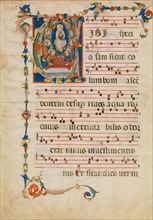 Manuscript Leaf with the Assumption of the Virgin in an Initial V, from an Antiphonary, ca. 1340. Creator: Niccolò di ser Sozzo.