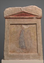 Painted limestone funerary slab with a soldier standing at ease, 2nd half of 3rd century B.C. Creator: Unknown.