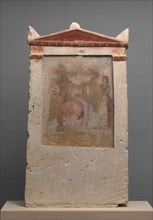 Painted limestone funerary stele with a woman in childbirth, late 4th-early 3rd century B.C. Creator: Unknown.