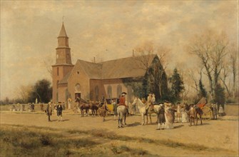 Old Bruton Church, Williamsburg, Virginia, in the Time of Lord Dunmore, 1893. Creator: A. Wordsworth Thompson.