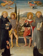 Saints Nicholas of Tolentino, Roch, Sebastian, and Bernardino of Siena..., 1481. Creator: Benozzo Gozzoli.