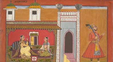 A Courtesan and Her Lover Estranged by a Quarrel: Page from a Rasamanjari series,1694-95. Creator: Devidasa of Nurpur.