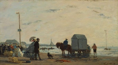 On the Beach at Trouville, 1863. Creator: Eugene Louis Boudin.